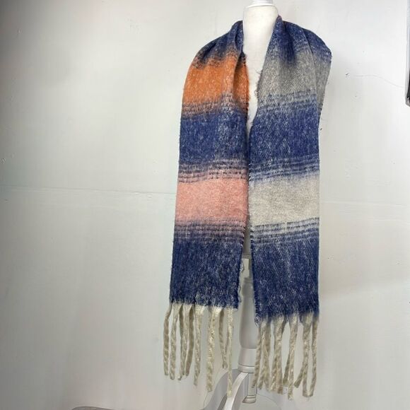 Chunky Colorblock Multicolor with Fringe Warm Soft Scarf - Picture 2 of 7